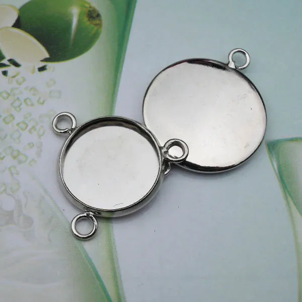New Rhodium tone Plated Brass Connectors Blank Cabochon Bases Round Bezel Cup w/ 3 Loops Pendant Findings DIY Jewerly Making