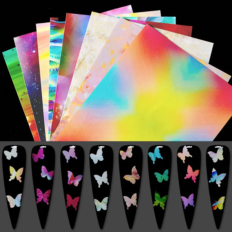 RBAN NAIL 3D налейте наклейки для ногтей Fire Flame Laser Holographic Hollow Designs Sticker Decal on.