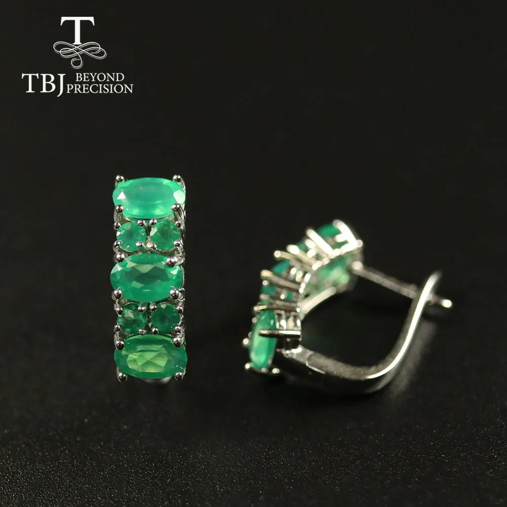 Серьги из серебра 925 пробы с натуральным драгоценным камнем и застежкой зеленого