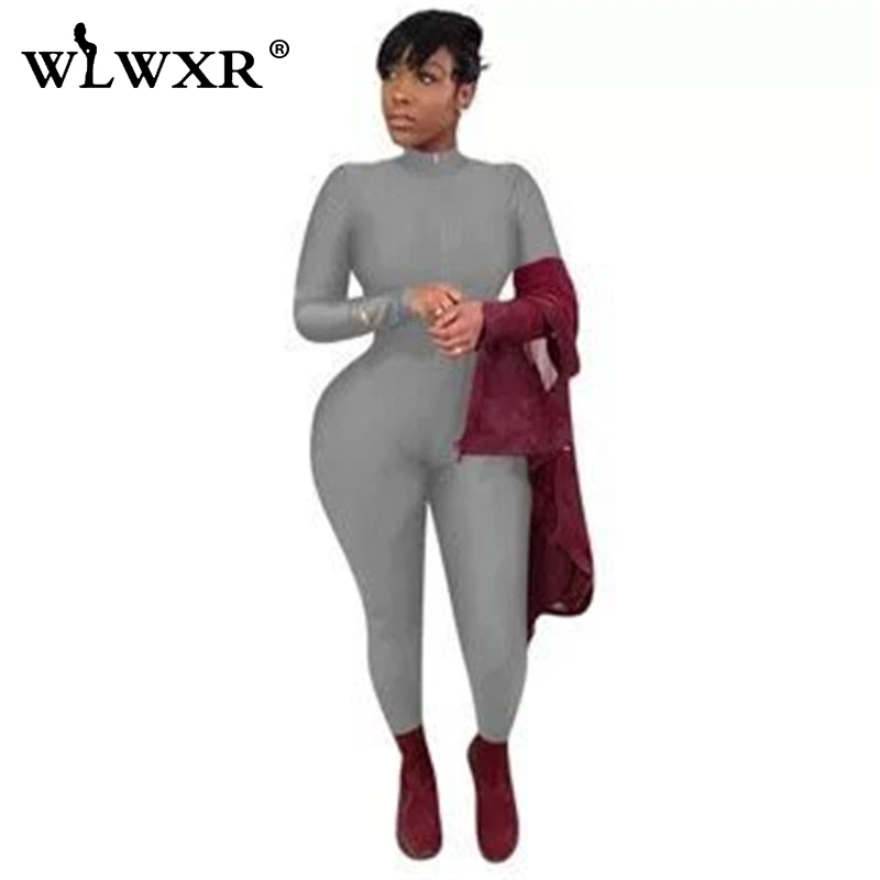 WLWXR, уличная одежда, сексуальный облегающий женский комбинезон,, комбинезон с длинным рукавом, на молнии, v-образный вырез, обтягивающие летние комбинезоны, женский комбинезон