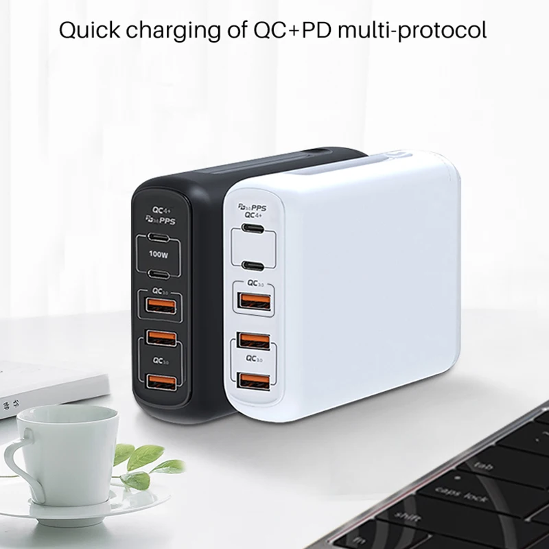 pd 100w multi gan dual usb type c fast charger for macbook air ipad iphone11 pro max xs xr 5 port usb quick charge 3 0 pd hub free global shipping