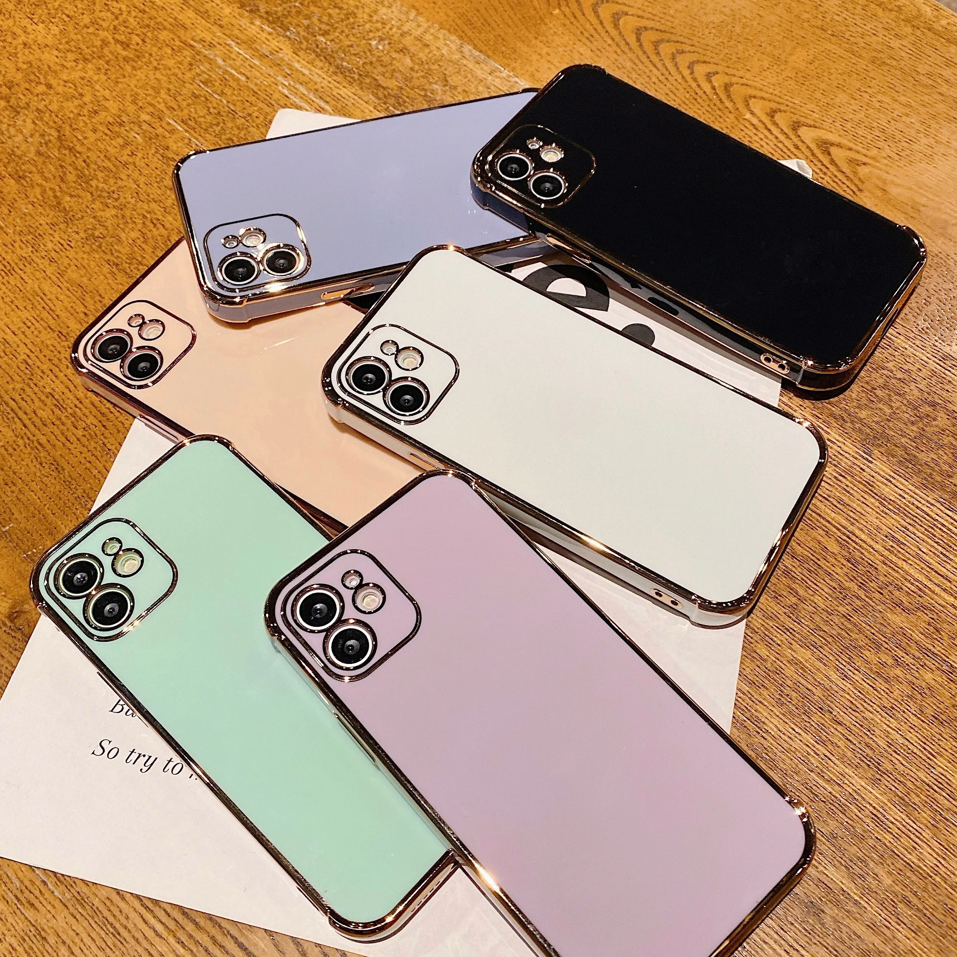 

6D Mint Plated Case for iPhone 12 Pro Max Luxury Square Gold Electroplated Silicone Cover 11 XR 7 8 Plus Xs Max X SE 2020 Cases