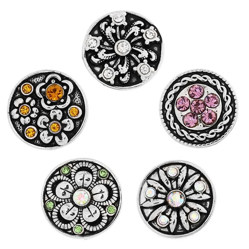 

N58F Retro Style Fixed Mix Unique Style Diamond Brooch Flower Pattern Round Button