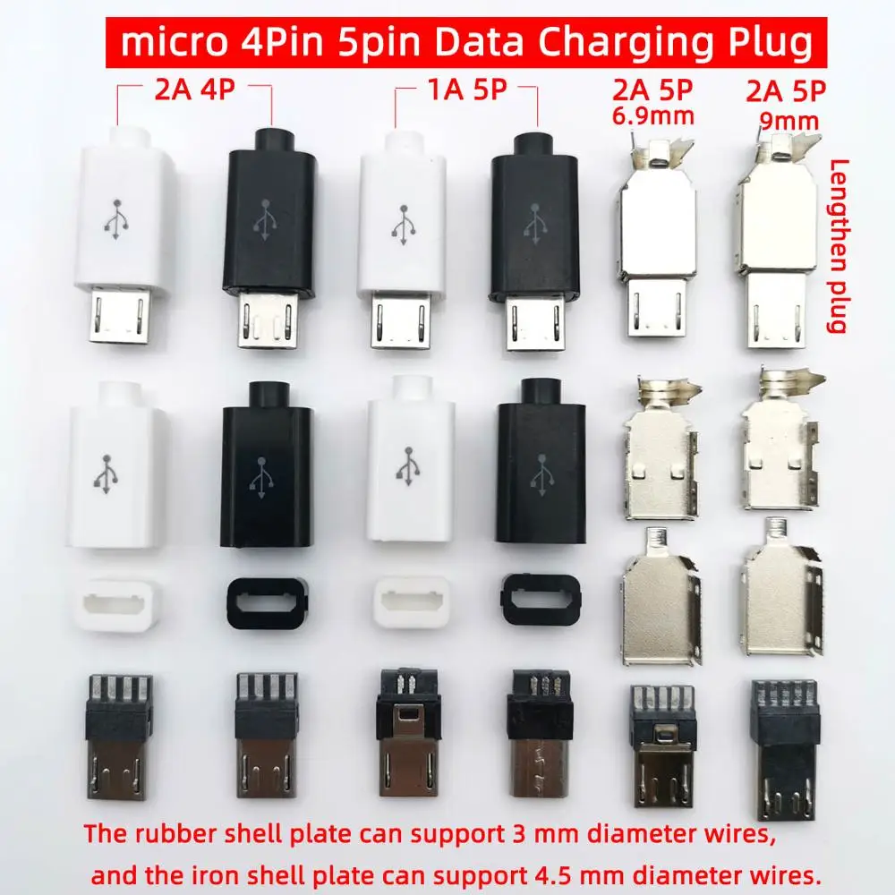 

60sets/lot 3 in 1 DIY Micro USB Welding Type Male Plug 4/5 Pin Connector w/Plastic Cover Shell Jack Tail Sockect Plug terminals