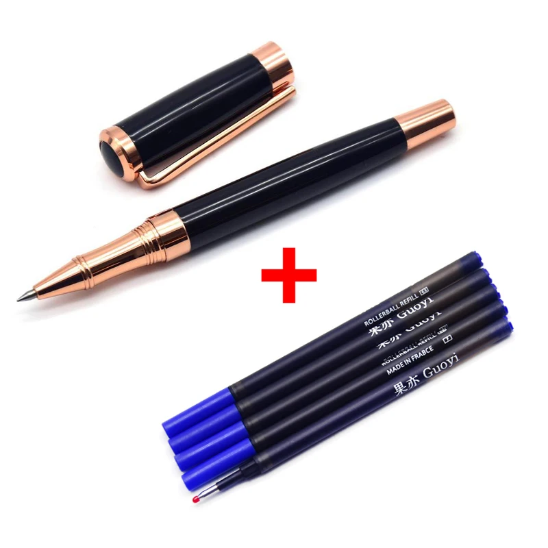 Pen-5 Blue refills CCCAGYA B103, розовое золото, черная высококачественная металлическая гелевая ручка, роскошная подарочная ручка для учителя, для деловых встреч, школы, офиса, канцелярские принадлежности - Цвет: Pen-5 Blue refills