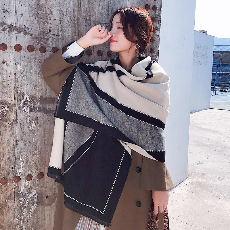 

Scarf Luxury Women Checkerboard Double-sided High-grade Imitation Cashmere Shawl Thickened High-density Scarf Acrylic