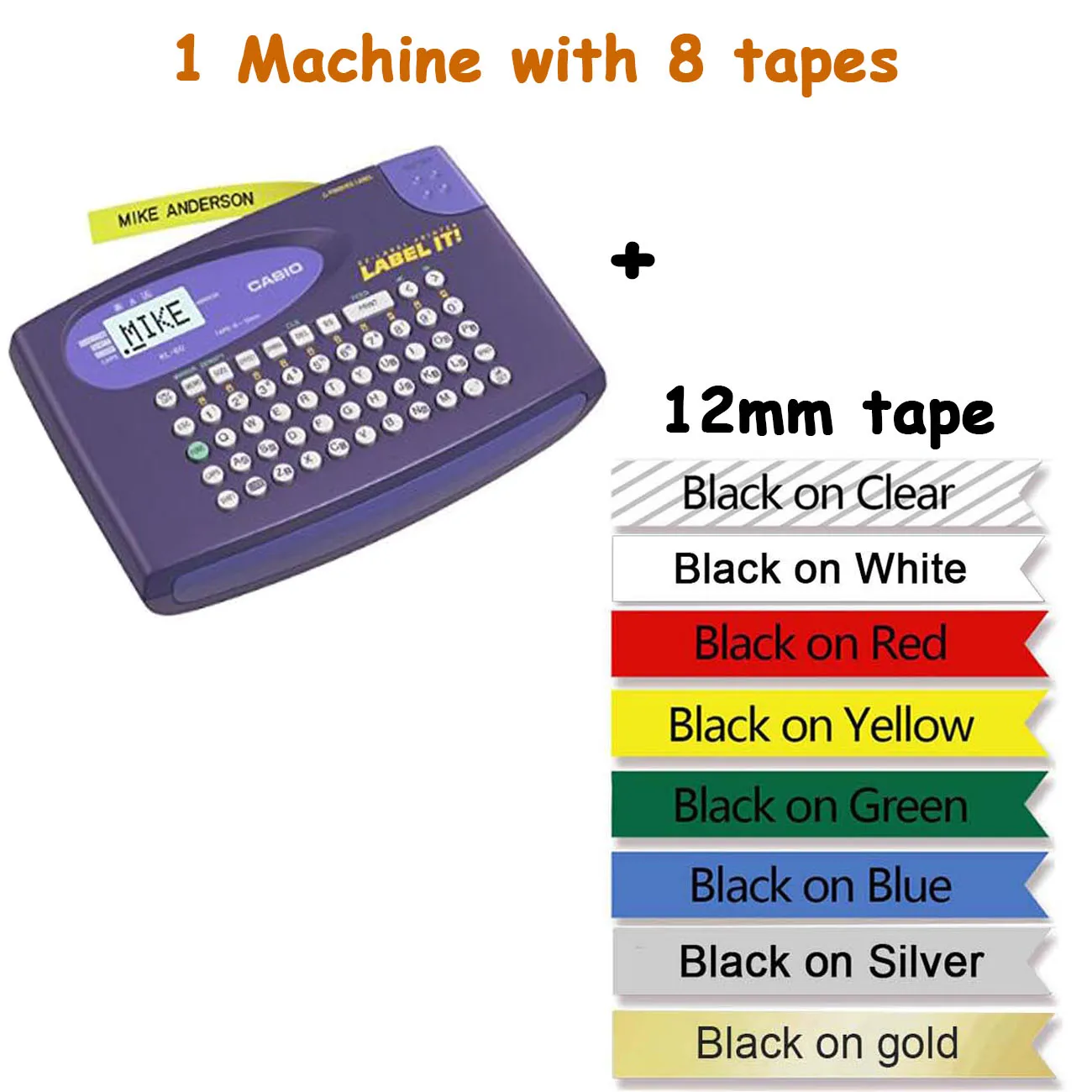 add 8pcs mixed 12mm KL-60-L KL-60L casio Портативный английский машина ярлыка, костюм для детей 6/9/12 мм casio для маркировки ленты XR-12WE XR-9WE XR-12YW - Цвет: add 8pcs mixed 12mm