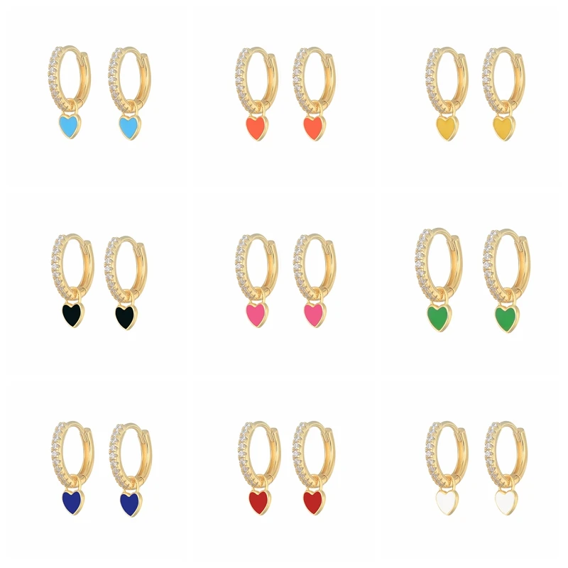 

2021 Trend Copper Enamel Cartilage Earrings Candy Color Dripping Oil Love Heart Hoop Earring CZ Wedding Jewelry orecchini donna