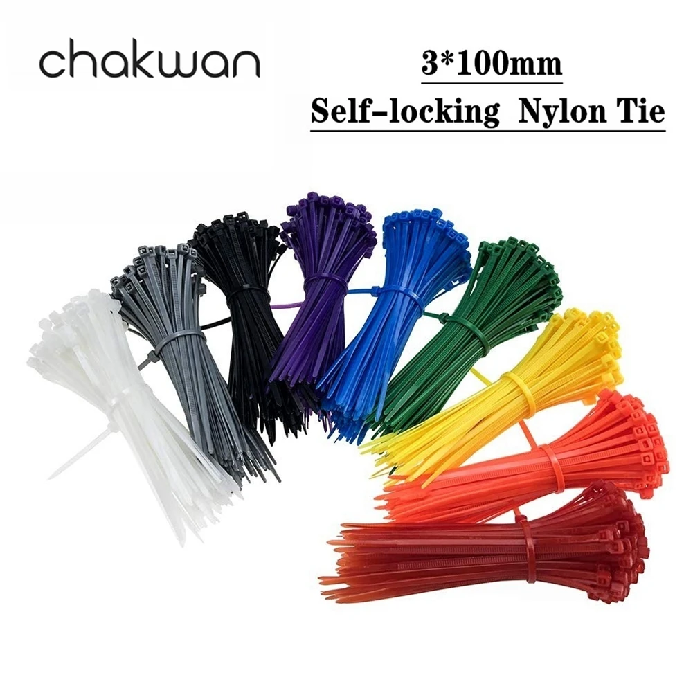 Самоблокирующиеся пластиковые нейлоновые кабельные стяжки 100 шт. 3*100 мм петли для