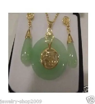 DYY ювелирные изделия 18K GP нефритовый кулон и серьги набор + цепь&gt позолоченные