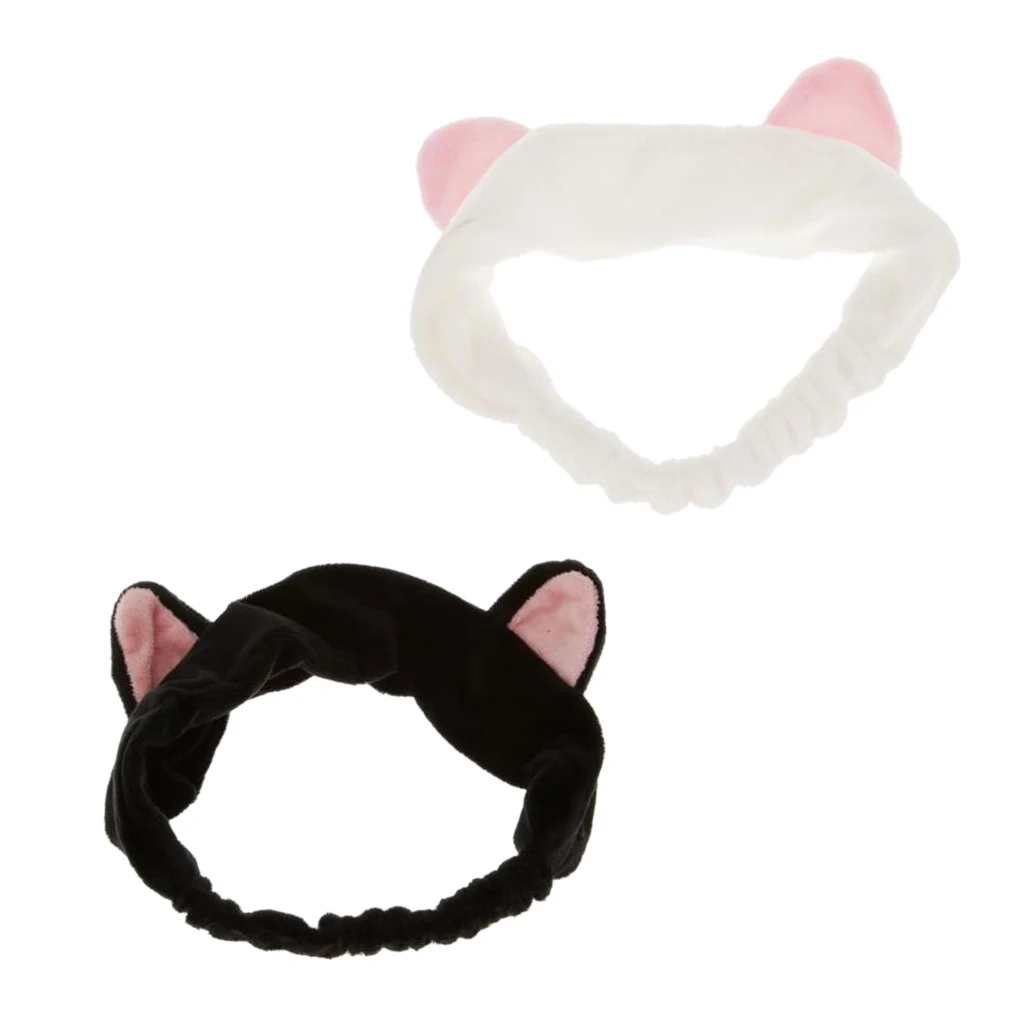 

2pcs Cat Ear Stretch Makeup Face Washing Shower Mask Hairband Snood Headband