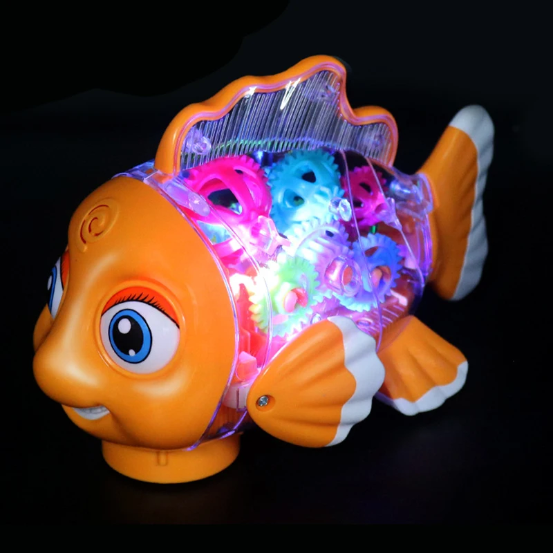 

Electric Transparent Gear Fish Universal Swing Fish Colorful Lights Musical Toys Children's Phone Toy Baby Toys