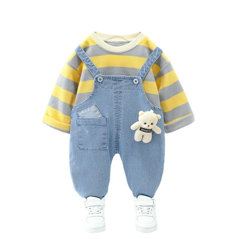 

Spring Toddler Fashion Costume Autumn Baby Girls Clothes Infant Boys Striped T Shirt Overalls 2Pcs/sets Children Kids Sportswear
