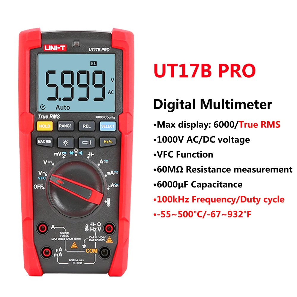 

UNI-T UT17B PRO UT15B PRO True RMS Digital Multimeter Auto Range Tester 1000V AC/DC VFC Capacitor Handheld Meter