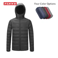 fgkks ultra lightweight down hooded jacket packable cotton breathable coat men water and wind resistant male parkas