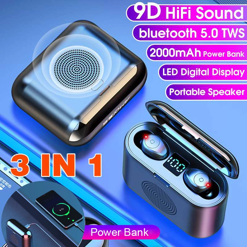 

Bluetooth Earphones Wireless Stereo LED Display With Speaker Power Bank TWS Earbuds Wireless Headphones Handsfree With Mic