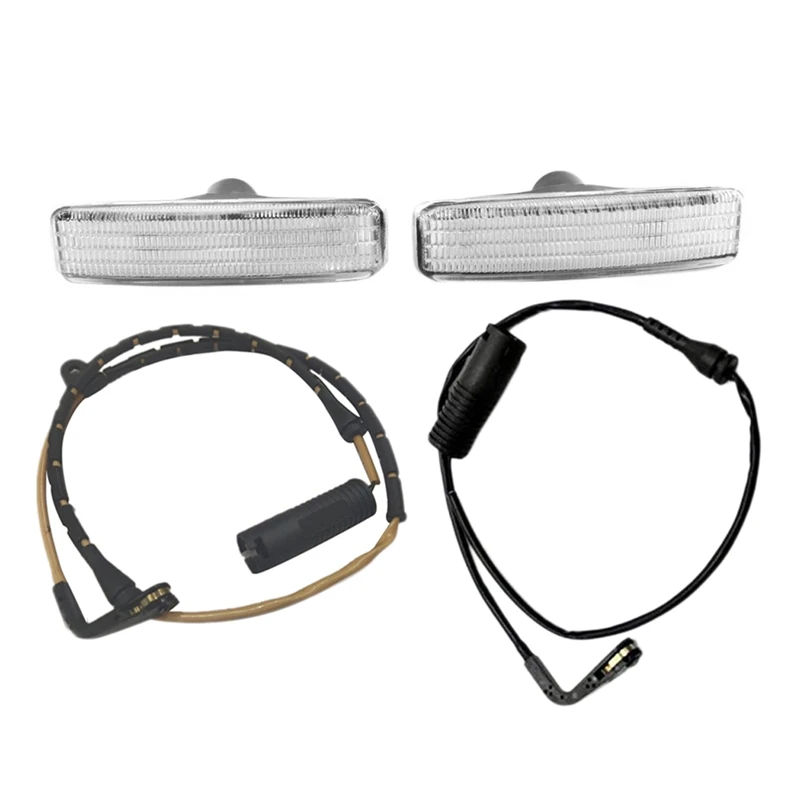 1 Pair Front Fender Side Marker Light with 1 Pair Front Rear Brake Pad Wear Sensor Kit, for BMW 5 Series E39 528I