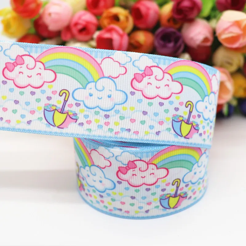 

50 Yards 1.5'' (38MM) Rainbow, Cloud Printed Grosgrain Ribbons For Hair Bows DIY Handmade Materials Y19082301