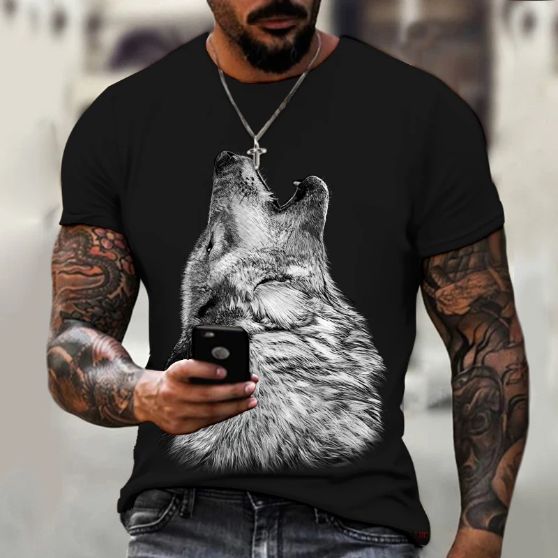 

Howling Wild Wolf Men's T-shirt 3D Printing Sports Street Harajuku Fashion Casual Loose Breathable Oversized T-shirt