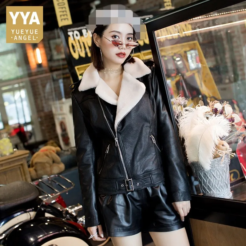 

Брендовое Короткое облегающее байкерское пальто, женская черная мотоциклетная куртка из натуральной овечьей кожи, женская уличная одежда, ...
