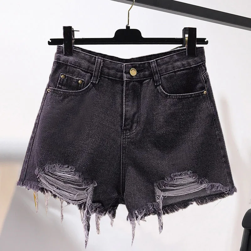 

Ripped Denim Shorts Women's 2021 Spring And Summer New High Waist Loose Large Size Thin A-line All-match Student Wide-leg Pants