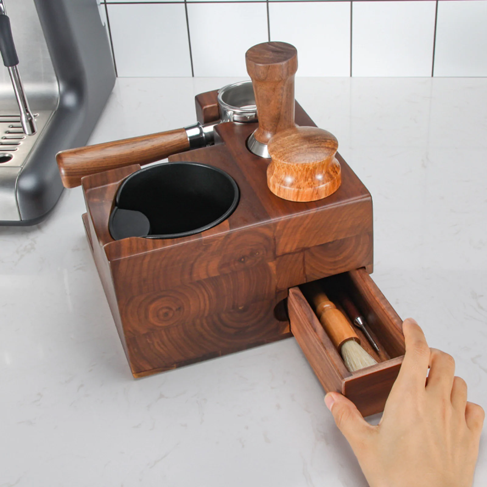 51/53mm Manual Wood Coffee Tamper Holder Mat Espresso Tampering Tamper Holder Home Coffee Accessory