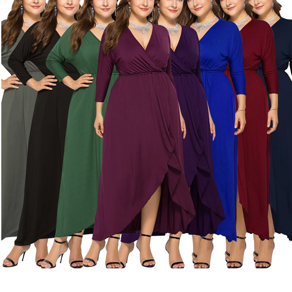 Женское платье с высокой талией элегантное однотонное Макси большого размера