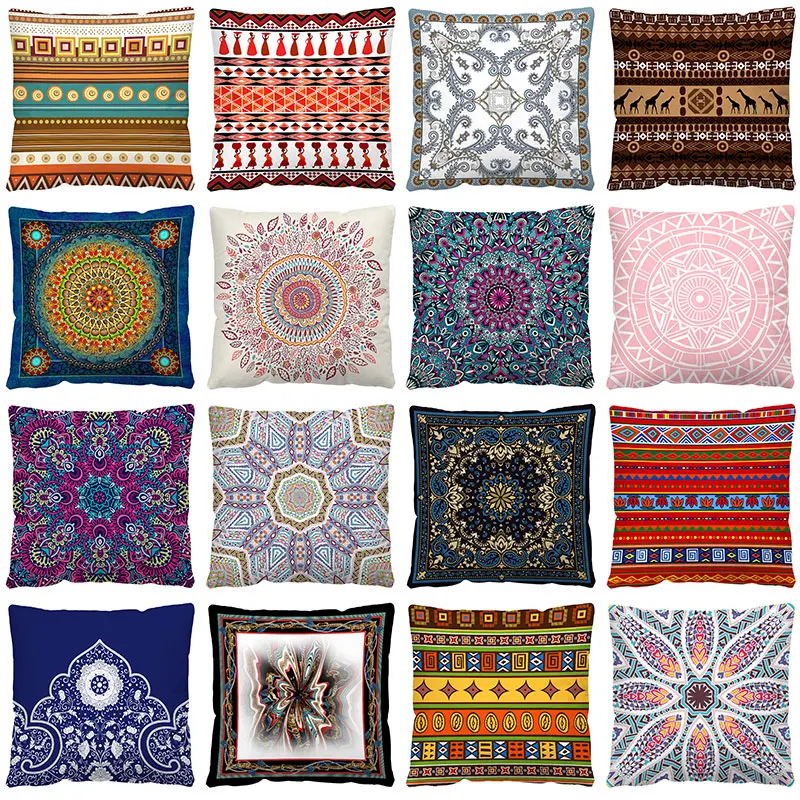 

Boho Mandala Pattern Plush Cushion Pillow Cover Home Decor Vintage Ethnic Geometric Throw Pillow Cases Sofa Decorative Cover