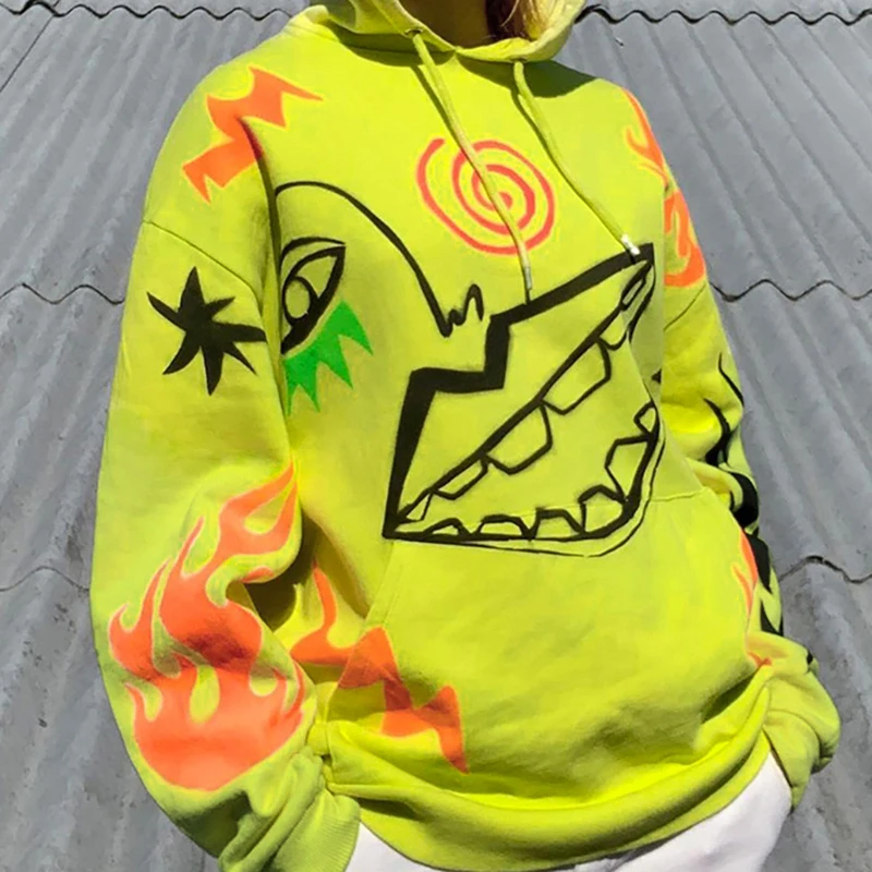 

Women Korean Style Streetwear Loose Hoodies Spring Autumn Pocket Pullovers Sweatshirts Harajuku Female Casual Print Hooded Tops