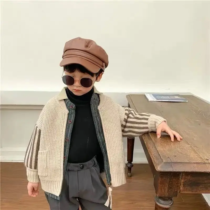 

Boys 2021 New Children Boys Foreign Style Spring and Autumn Children Knitted Cardigan Sweater Coat