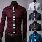 Изысканный деловой Повседневный Мужской приталенный галстук-рубашка с костюмом рубашка мужская рубашка в клетку топ с длинными рукавами 001