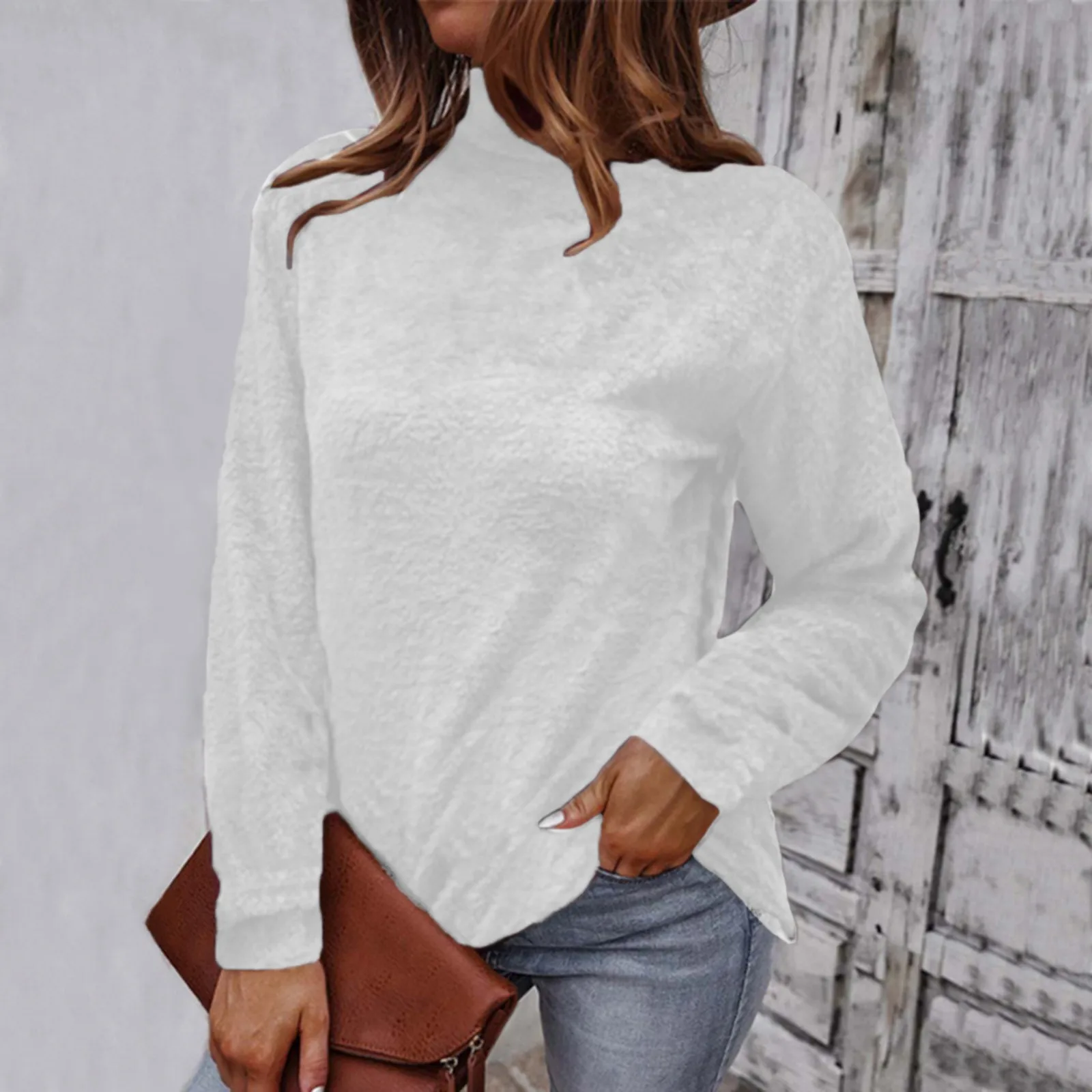 

Женский вязаный свитер 2022, Однотонный свитер с длинным рукавом, вязаный свитер свободного покроя, теплый свитер, Женский плотный вязаный Св...