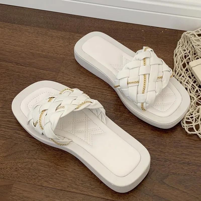 

Women Slippers Summer Metal Ladies Sandals Shoes Female Flip Flops Flat With Sandals Outdoor Slides Fashion Woman Slippers