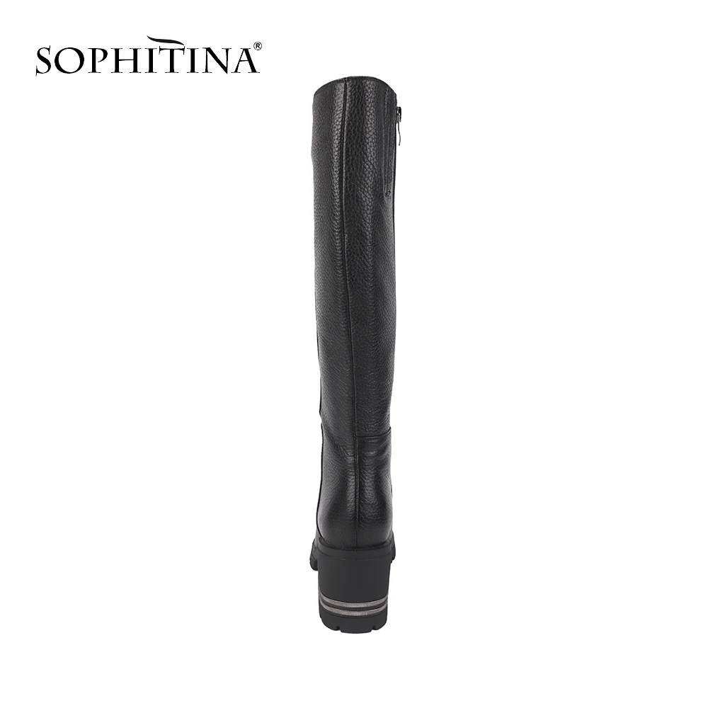 SOPHITINA/сапоги из коровьей кожи новый дизайн черные сапоги до колена на меху