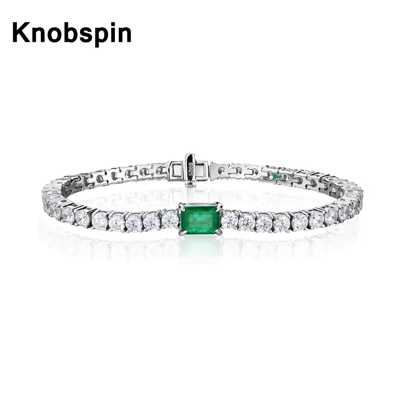 

Knobspin 100% 925 Sterling Silver 2021 New Fashion Emerald Inlaid High Carbon Diamond For Women Bracelets Fine Jewelry Wedding