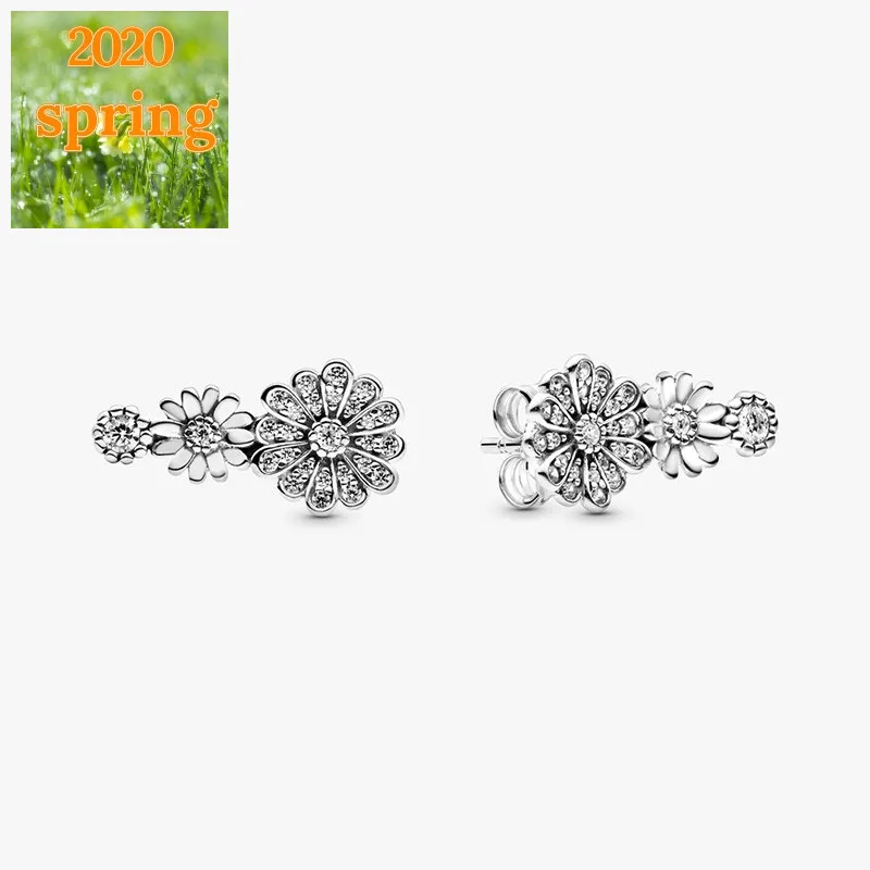 

2020 Spring New 925 Sterling Silver Earrings Sparkling Daisy Flower Trio Stud Earrings Women Pure Silver Fashion Jewelry