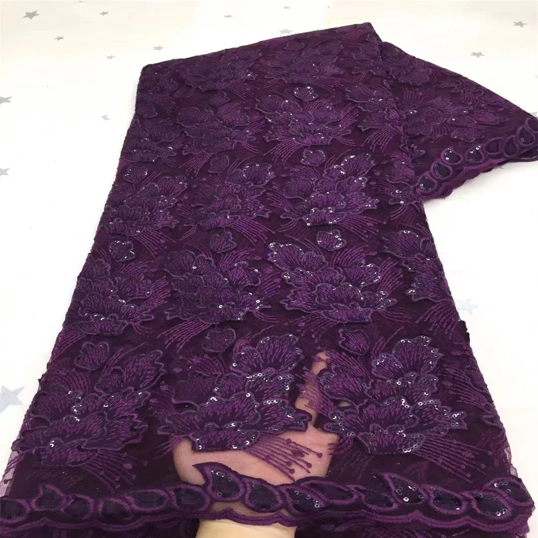 

New arrivals African Red sequined lace fabric 2021 high quality lace Nigeria French mesh lace fabric 5 yards for dress