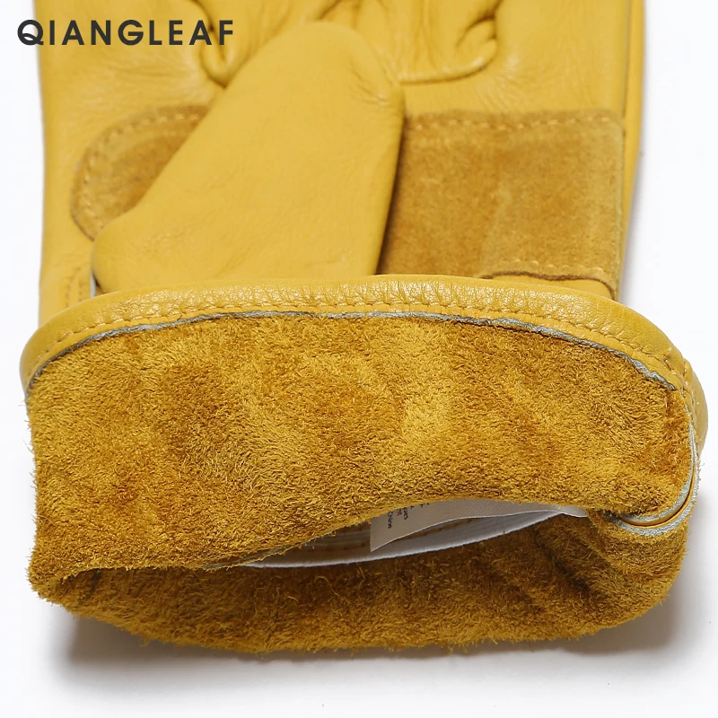 QIANGLEAF брендовые новые мужские рабочие перчатки из воловьей кожи, защитная одежда для мужчин, защитные зимние рабочие сварочные перчатки 3ZG