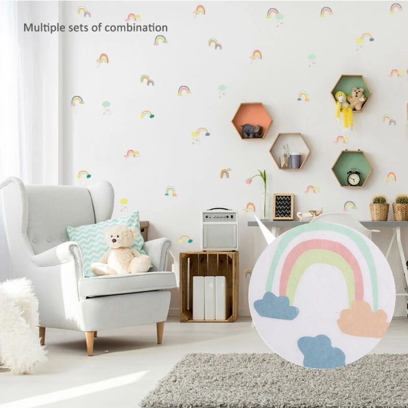Обои наклейки на стену ПВХ Мультяшные радужные фотообои 24 шт. украшение детской