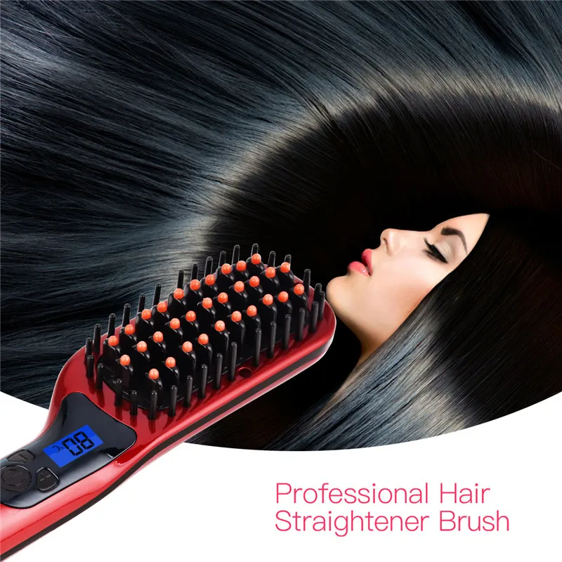 

Ceramic Hair Straightener Negative Ions Flat Iron Straightening Brush Comb Hairdressing Hairbrush LCD Display Hair Comb Styling