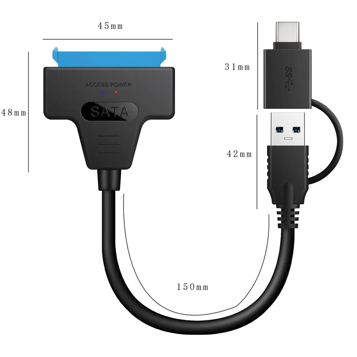 

Zihan Type C & USB 3.0 Male to SATA 22 Pin 2.5" Hard disk driver SSD Adapter Cable for Macbook & Laptop