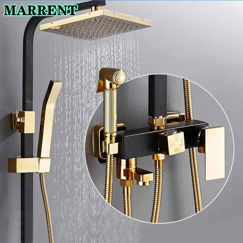 

Bathroom Faucet Chrome/gold Rain Shower Head Bath Faucet Wall Mounted Bathtub Shower Mixer Shower Faucet Bathroom Shower System