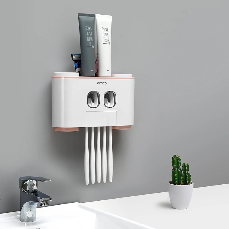 Creative Automatic Toothpaste Squeezers Quality Bathroom Dispenser Toothbrushes Holder Cup Wall Mount Washing Sets | Дом и сад