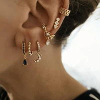 internet celebrities women earring charms colorful zircon drop earrings meatal alloy golden female ear stud hooks set jewelry