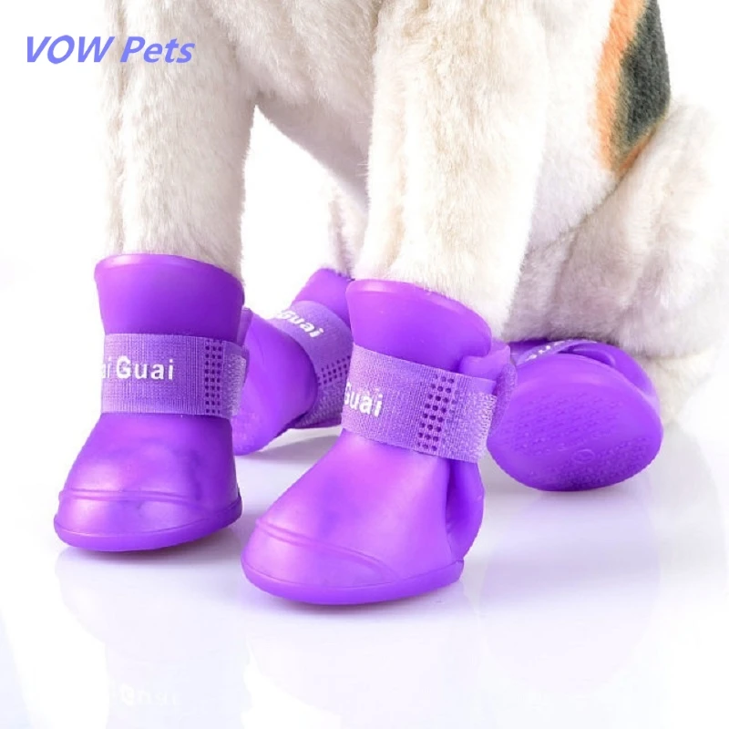 

VOW Pet Dog Rain Shoes Anti Slip Waterproof Pet Dog Cat Rain Shoes 7 Colors Rubber Boots For Four Seasons 4pcs S/M/L 2021 New