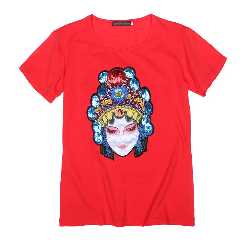 

Sequins T-Shirt Women Short Sleeve Patchwork O-neck TShirts Casual Plus Size Tops Tees Female Summer Stars T-shirt T027