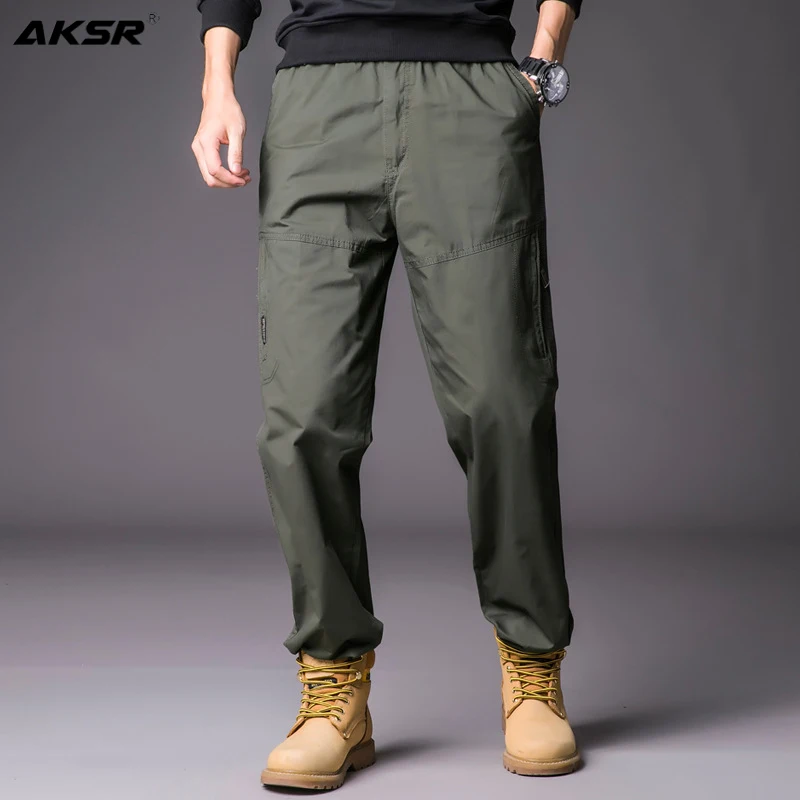 

Men's Spring Autumn Plus Size Cotton Pants Oversized Cargo Pants Men Elastic Waist Straight Leg Military Tactical Army Trousers