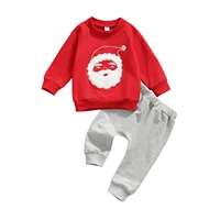 children%e2%80%99s t shirt and trousers set cute santa claus embroidery tops and solid color long pants