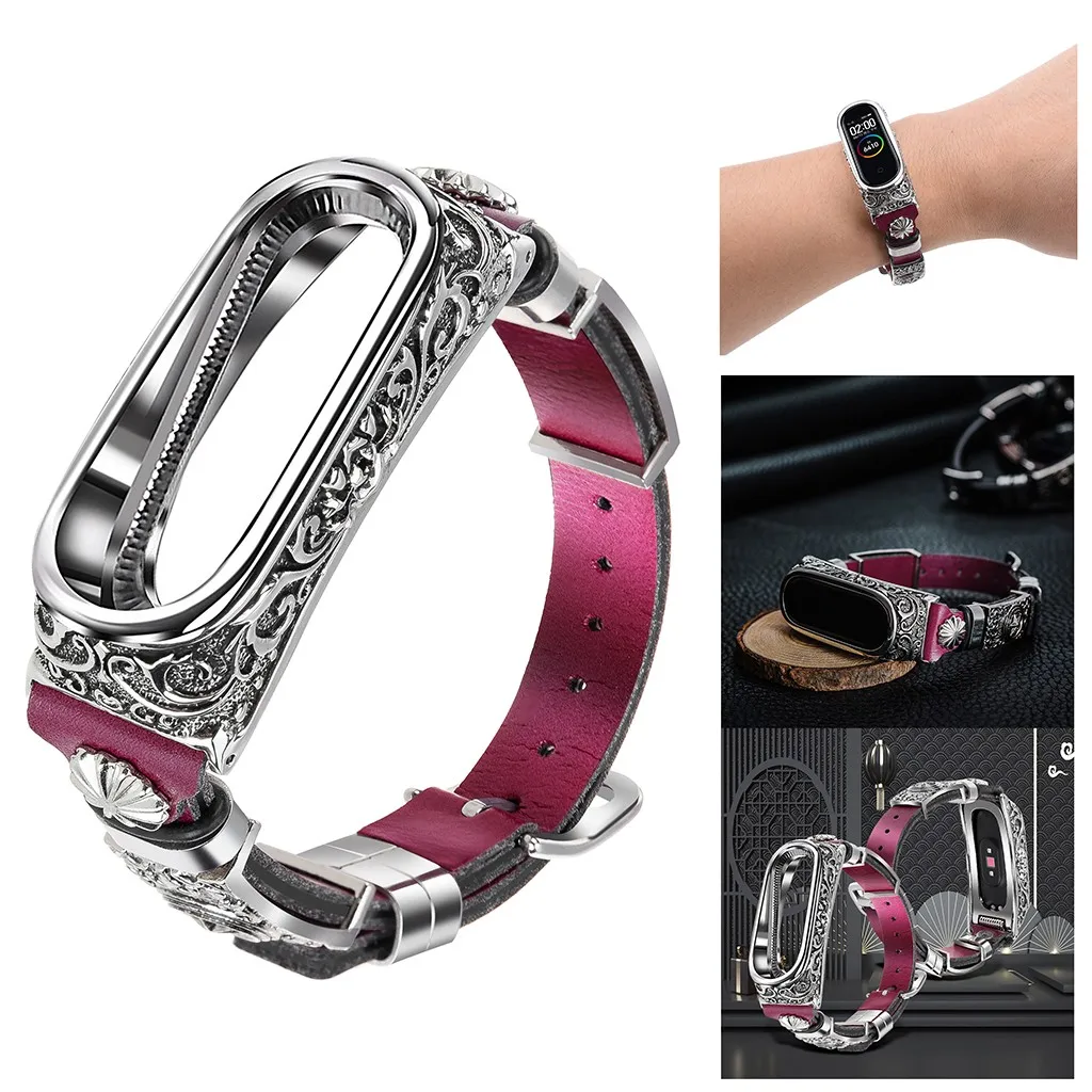 Сменный кожаный ремешок на запястье + металлический чехол для Xiaomi Mi Band 4/3