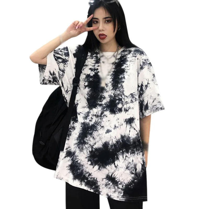 

Летняя модная футболка DAXIN в Корейском стиле в стиле Харадзюку, свободная футболка средней длины с коротким рукавом и краской